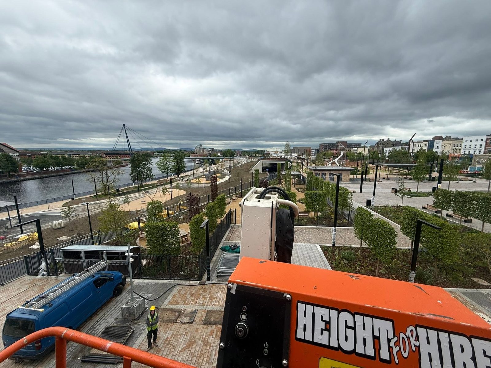 Branded cherry picker on commercial job, cherry picker high-access work in Stockton-on-Tees  Teesside by IGM